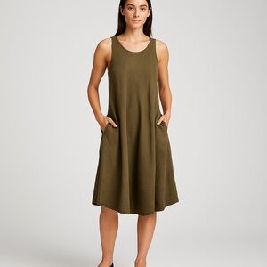 Standard James Perse Olive Green Linen Sleeveless Pocket A-Line Dress Size 1 S